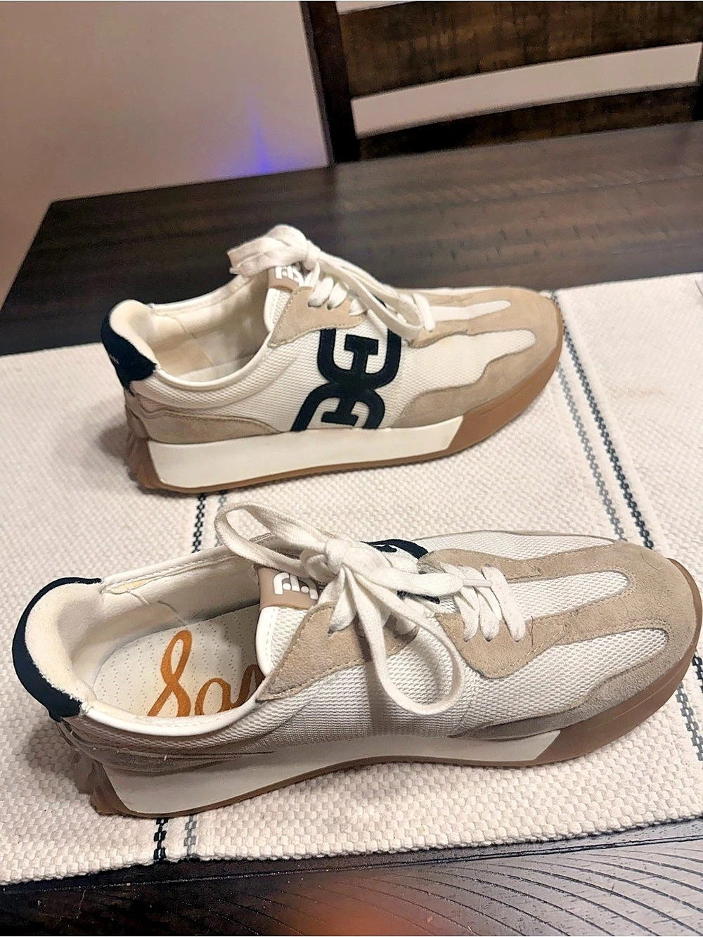 Sam Edelman Colorblock Sneakers in Beige & White